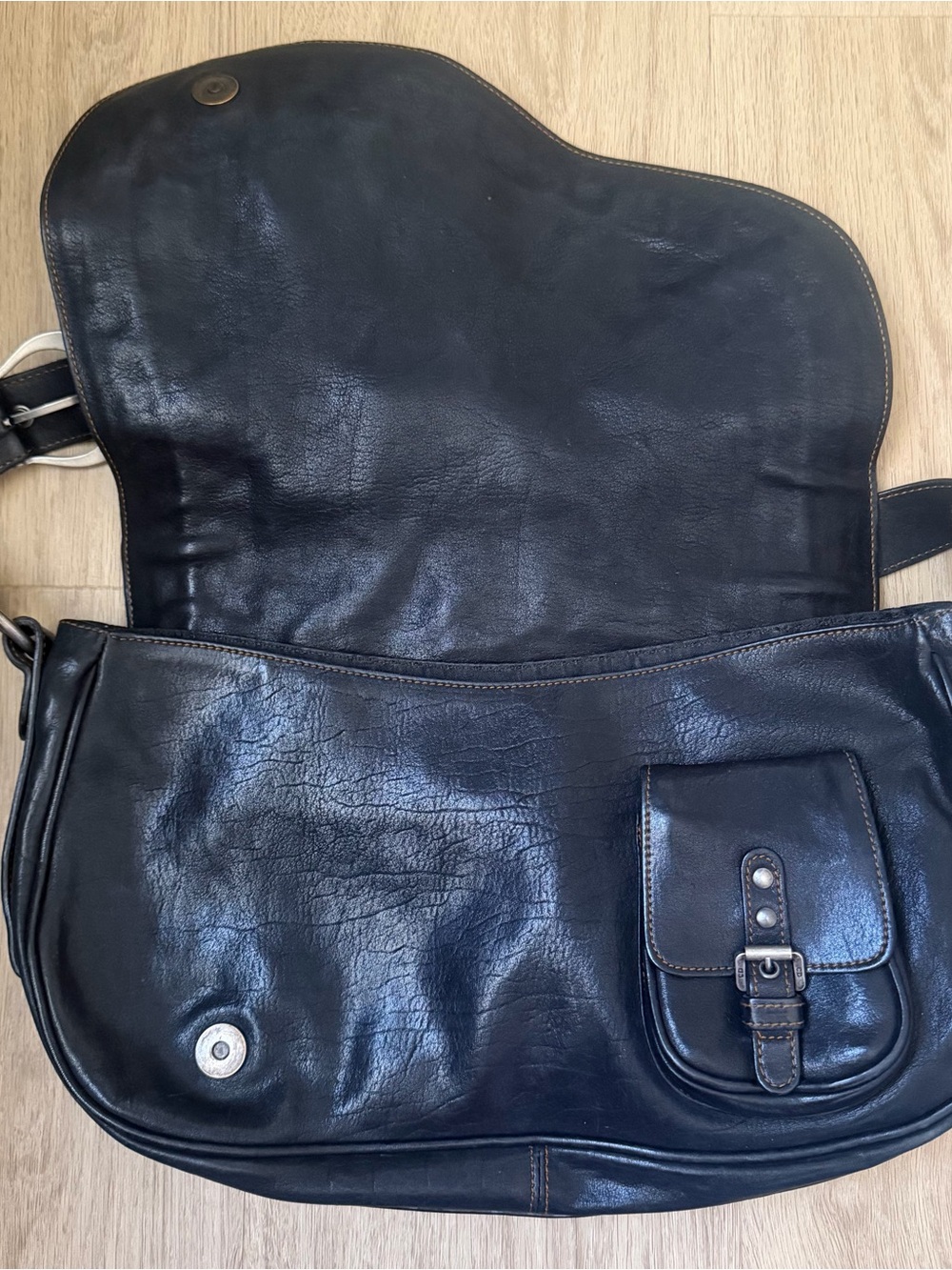 Vintage Christian Dior Black Gaucho Double Saddle Bag wi/ Silver Buckles + Coin - Picture 12 of 16
